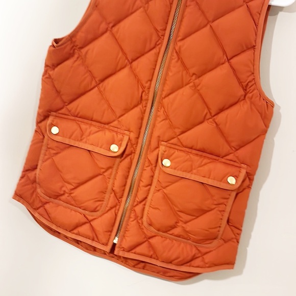 J.Crew Rust Orange Quilted Down filled vest zip pockets women size XS - Picture 4 of 8